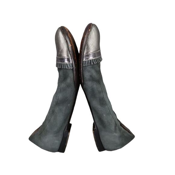 AGL Shoes Womens 36.5 Ballet Flats Ruffle Cap Toe Leather Metallic Fashion Grey - Picture 8 of 15